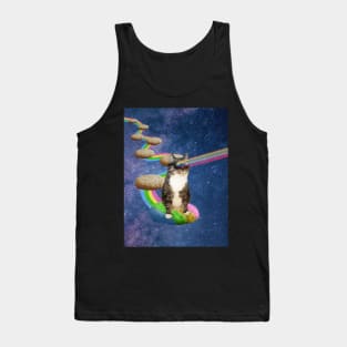 Cute fluffy cat in outer space shooting rainbows from the sunglasses Tank Top